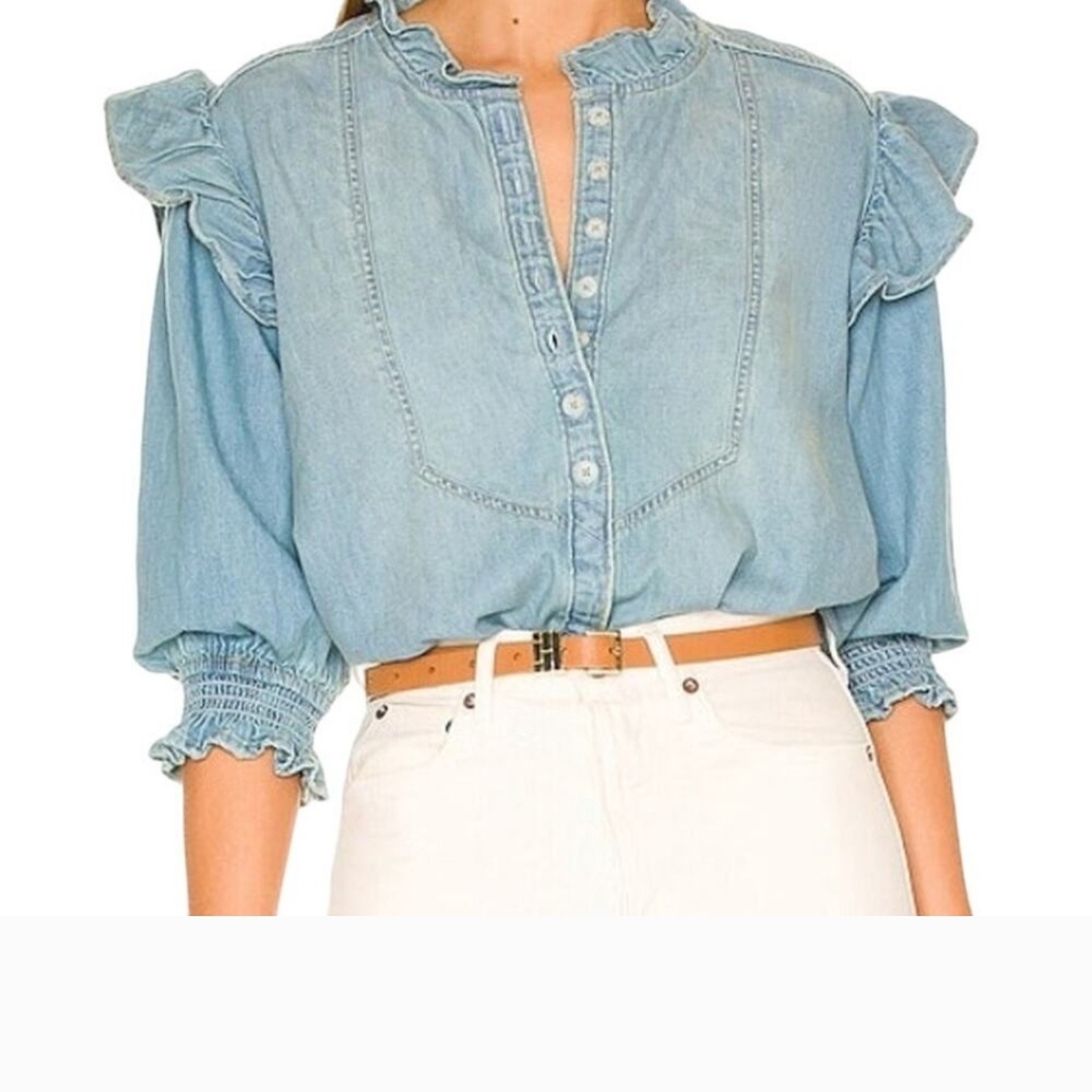 We The Free Blue Denim Blouse